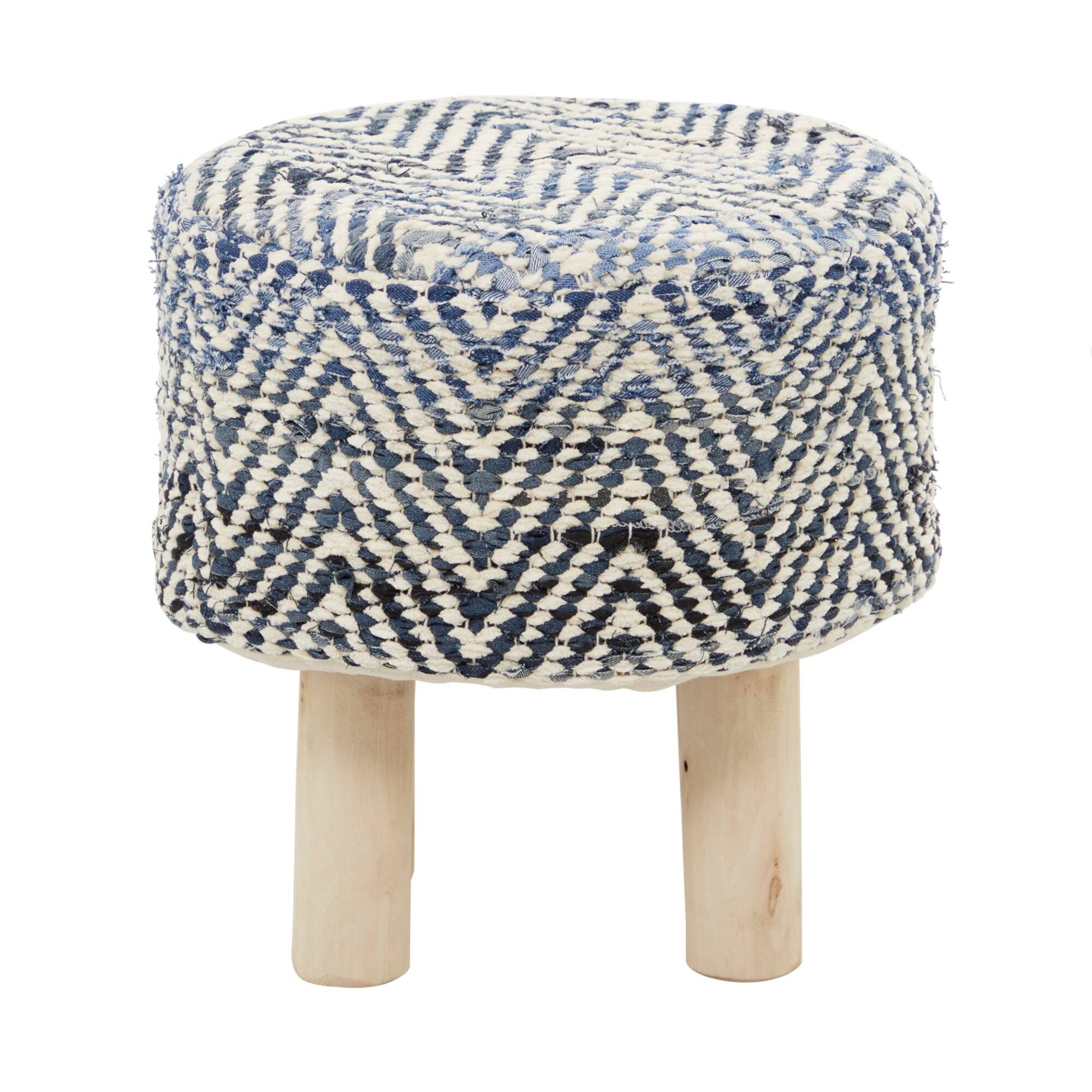 Blue Wood Bohemian Stool, 16" x 16" x 17"
